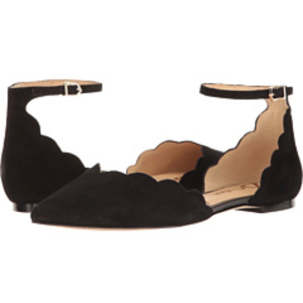 J.Crew Womens Black Suede Scalloped Ankle Strap d'Orsay Pointed Toe Flats 6.5